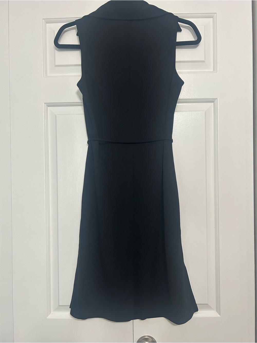 Vintage Y2K Express Sleeveless Black Collared Midi Dress Tie Waist & Side Slits - Picture 2 of 7